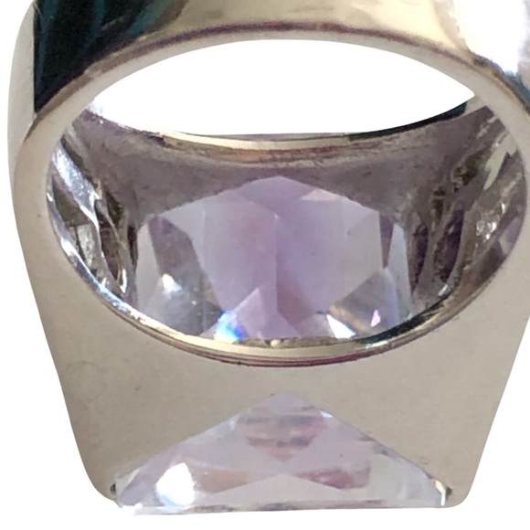 18K Gold E Purple Cubic Zirconia 2 tone silver Statement Ring Size 7.5 16gram - Picture 15 of 16